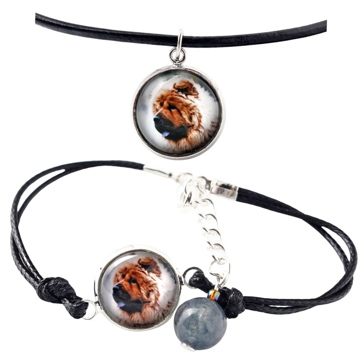 Set bijuterii personalizate cu fotografii, Art-Dog, argintie, bratara 16-18,5 cm, colier 50 cm