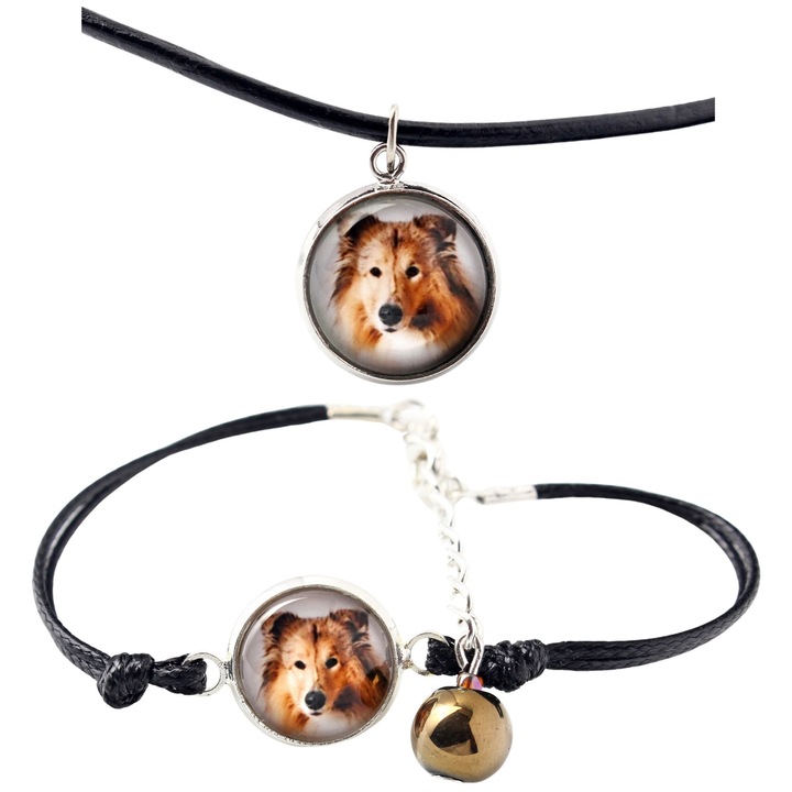 Set bijuterii personalizate cu fotografie, Art-Dog, argintie, bratara 16-18,5 cm, lantisor 50 cm, sticla