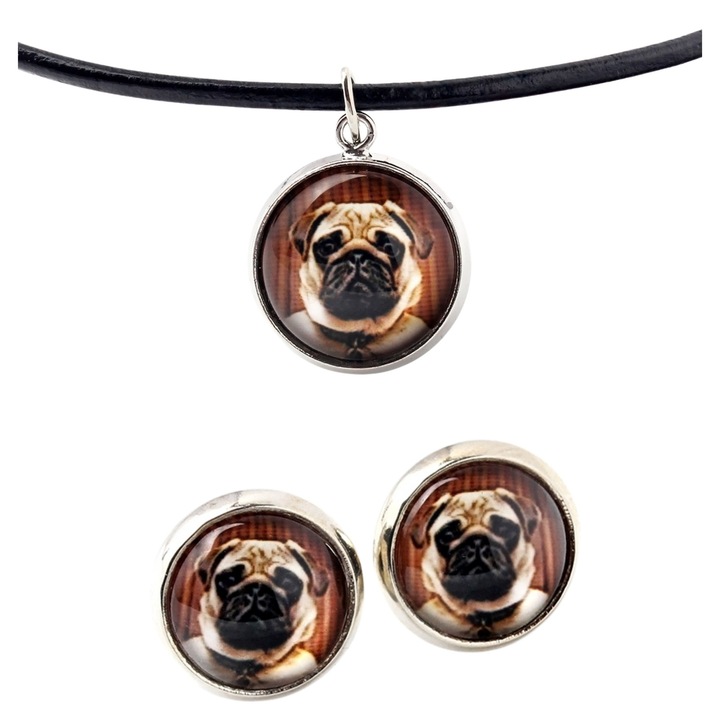 Személyre szabott ékszerszett, Art-Dog, ezüstszínű, 50cm, 14mm x 10mm, üveg