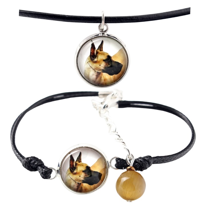 Set bijuterii personalizate cu fotografii, Art-Dog, argintiu, lungime 50cm, bratara ajustabila 16-18,5cm, sticla