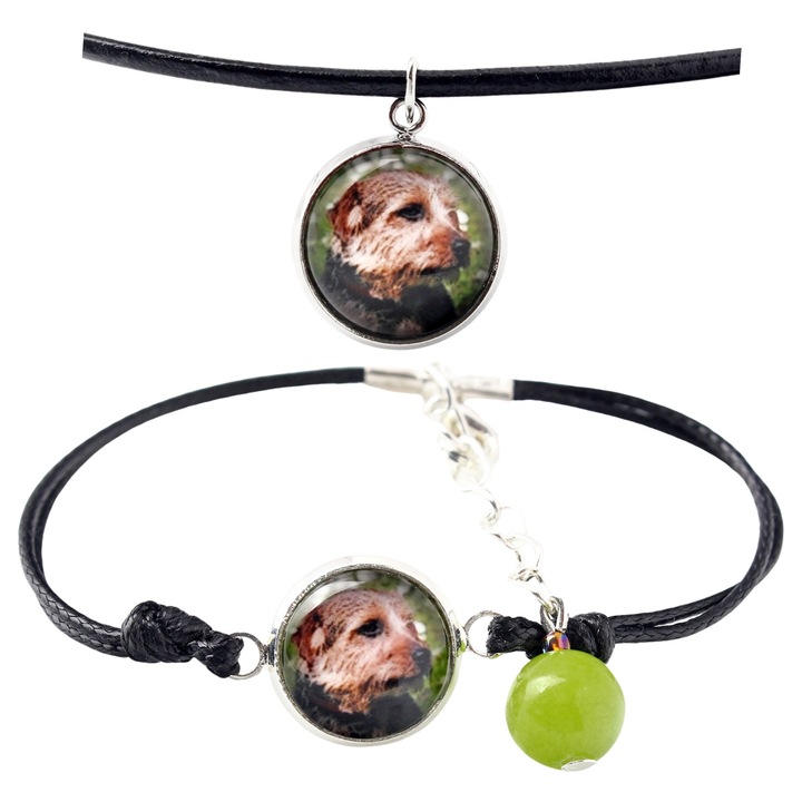 Set bijuterii personalizate cu fotografie, Art-Dog, bratara si colier, argintiu, 50cm x 16-18,5cm, sticla