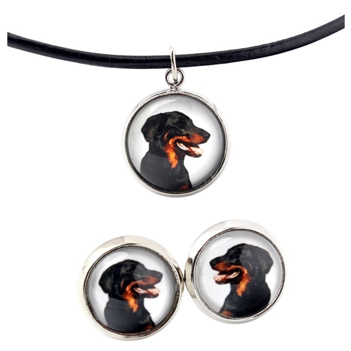 Set bijuterii personalizate cu fotografii, Art-Dog, colier 50cm, cercei cu diametru 10mm, argintiu, sticla