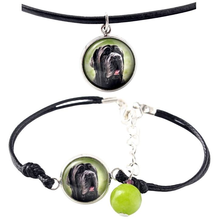 Set bijuterii personalizate cu fotografie, Art-Dog, bratara si colier, argintie, 50cm x 16-18,5cm, sticla