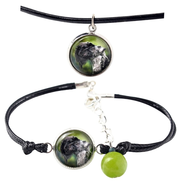 Set bijuterii personalizate cu fotografie, Art-Dog, argintie, bratara 16-18,5 cm, colier 50 cm, sticla