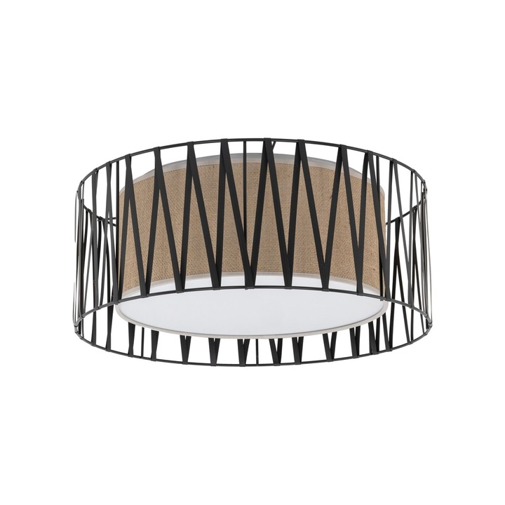 Plafoniera HARMONY NATURE, 50cm, alb, negru, iuta, 2 surse E27, 15W