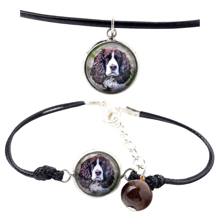 Set bijuterii personalizate cu fotografie, Art-Dog, argintie, bratara 16-18,5 cm, lantisor 50 cm, sticla