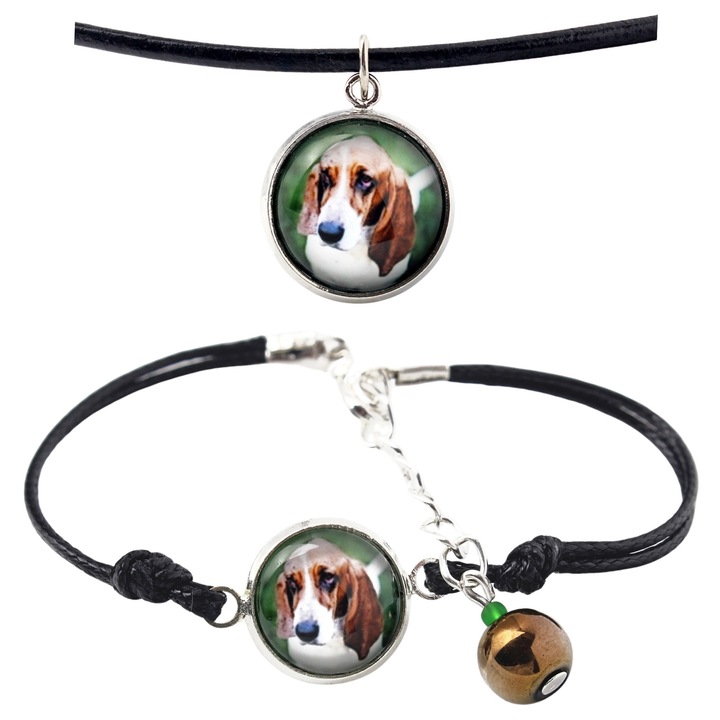 Set bijuterii personalizate cu fotografie, Art-Dog, argintie, bratara 16-18,5 cm, colier 50 cm, sticla