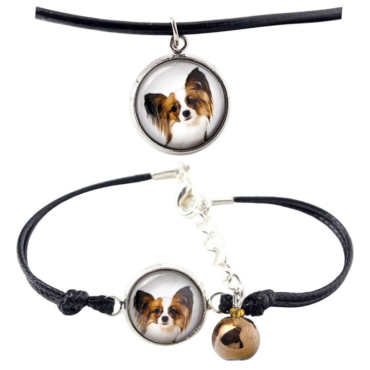 Set bijuterii personalizate cu fotografie, Art-Dog, bratara si colier, argintiu, 50cm x 16-18,5cm, sticla