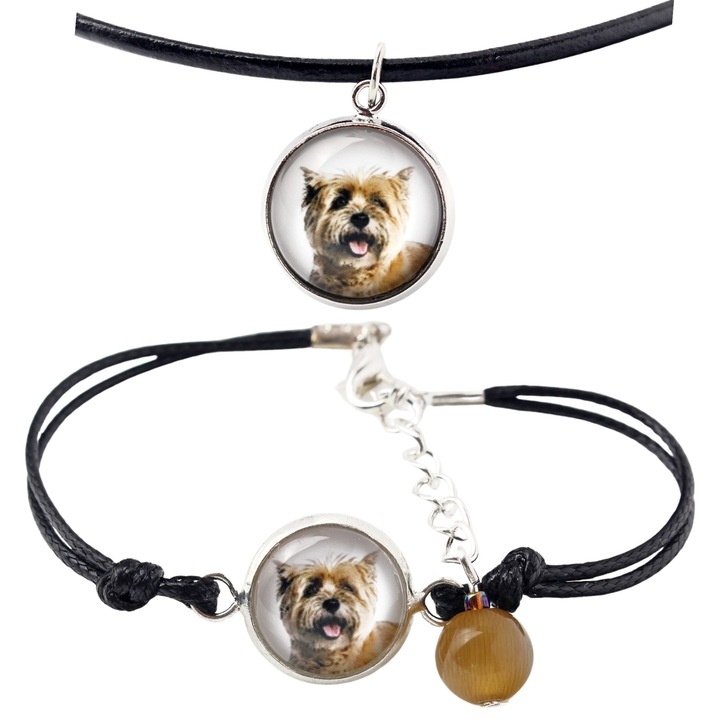 Set bijuterii personalizate cu fotografie, Art-Dog, bratara si colier, argintie, 50cm x 16-18,5cm, sticla