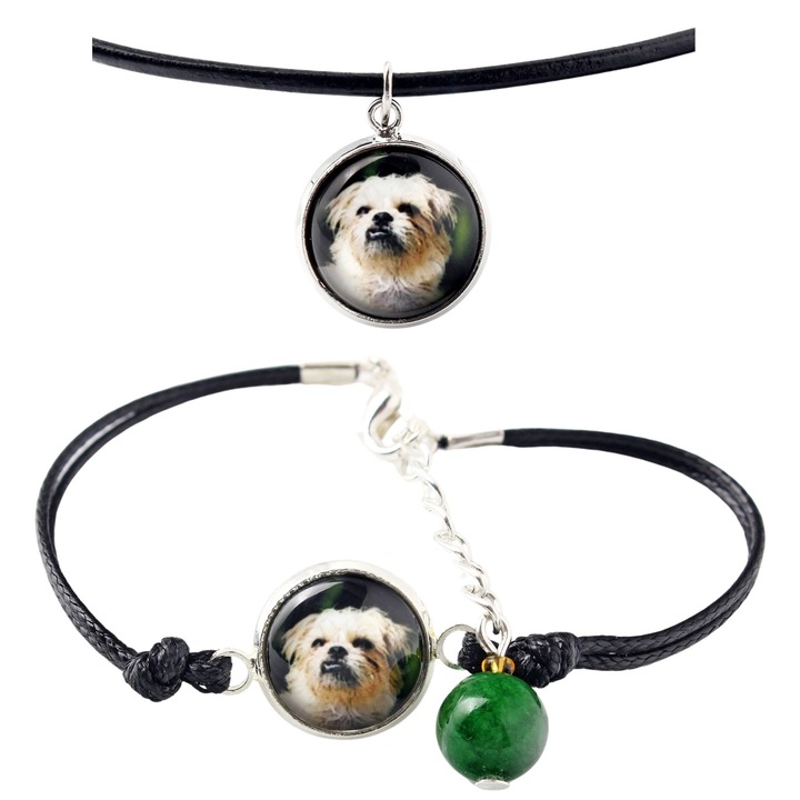 Set bijuterii personalizate cu fotografie, Art-Dog, bratara si colier, argintie, 50cm x 16-18,5cm, sticla