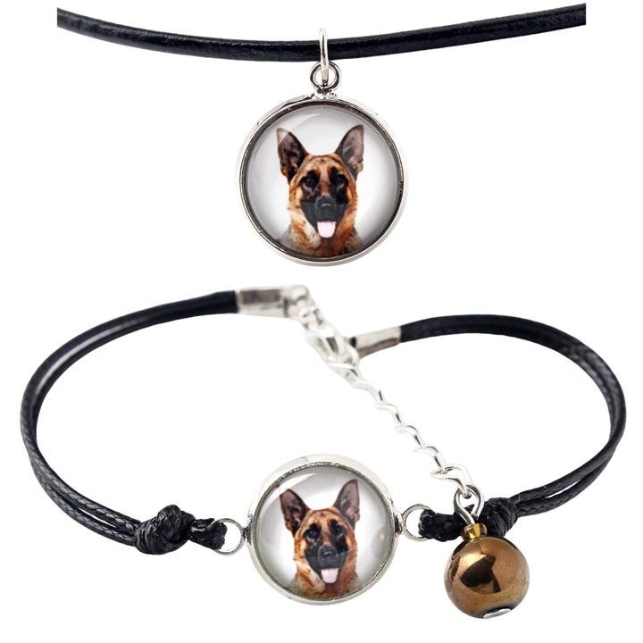 Set bijuterii personalizate cu fotografie, Art-Dog, argintie, bratara 16-18,5 cm, colier 50 cm, sticla