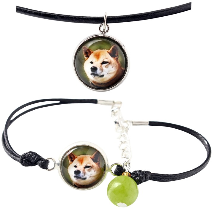 Set bijuterii personalizate cu fotografii, Art-Dog, argintie, lungime lantisor 50cm, bratara ajustabila 16-18,5cm, sticla