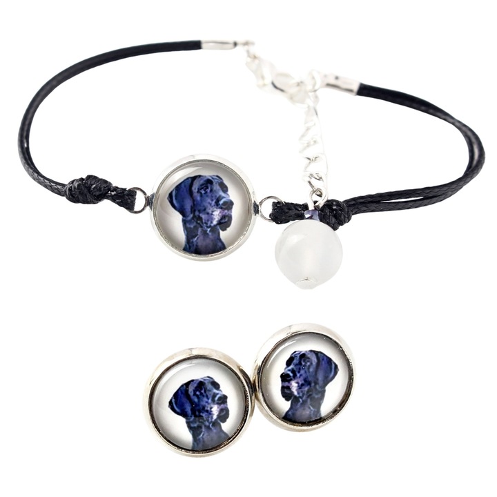 Set bijuterii personalizate Art-Dog, cercei si bratara cu fotografie, argintie, 16-18,5 cm, sticla