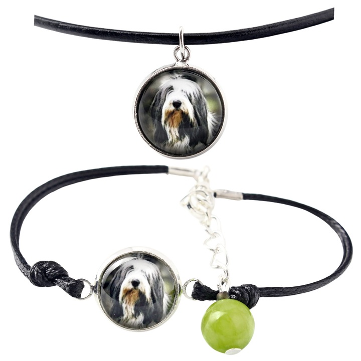 Set bijuterii personalizate cu fotografii, Art-Dog, bratara si colier, argintie, 50cm x 16-18,5cm, sticla