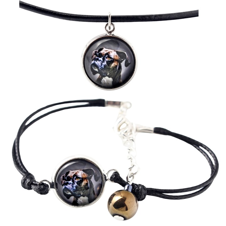 Set bijuterii personalizate cu fotografie, Art-Dog, bratara si colier, argintiu, 50cm x 16-18,5cm, sticla