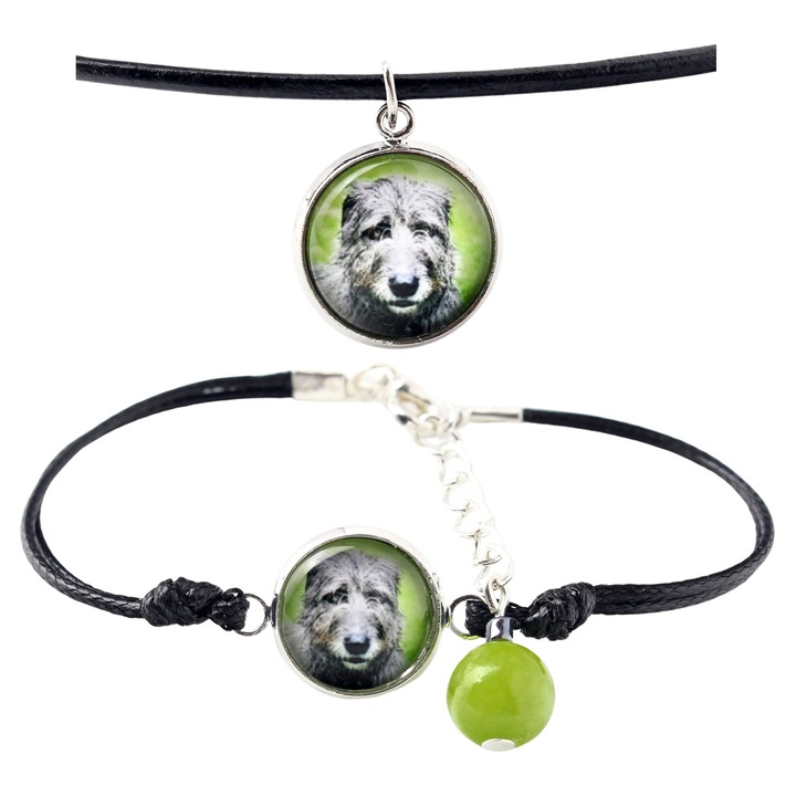 Set bijuterii personalizate cu fotografie, Art-Dog, bratara si colier, argintie, 50cm x 16-18,5cm, sticla