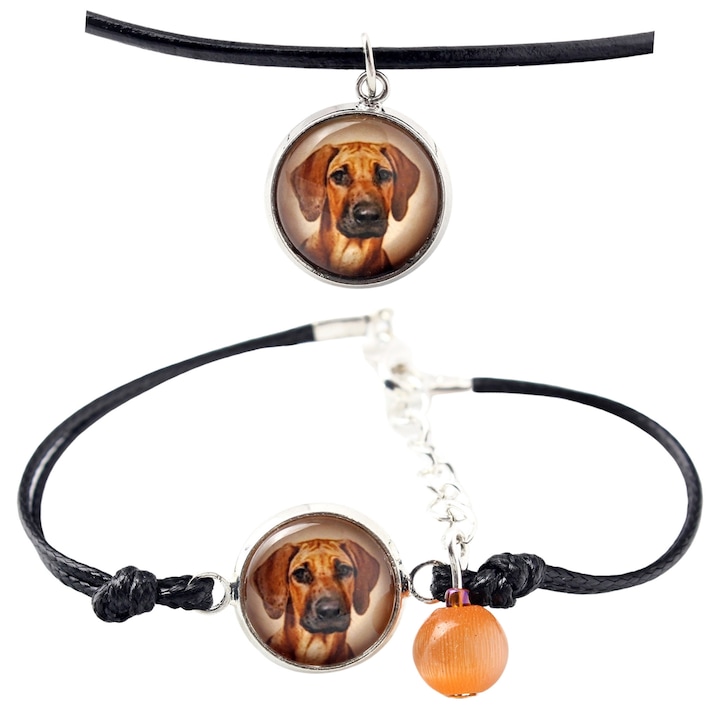 Set bijuterii personalizate cu fotografie, Art-Dog, argintie, bratara 16-18,5 cm, colier 50 cm, sticla