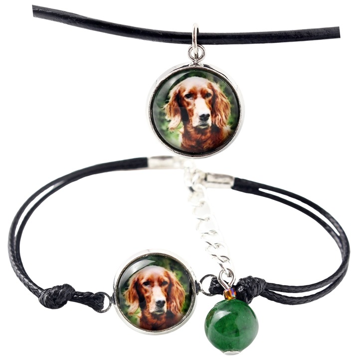 Set bijuterii personalizate cu fotografie, Art-Dog, bratara si colier, argintiu, 50cm x 16-18,5cm, sticla