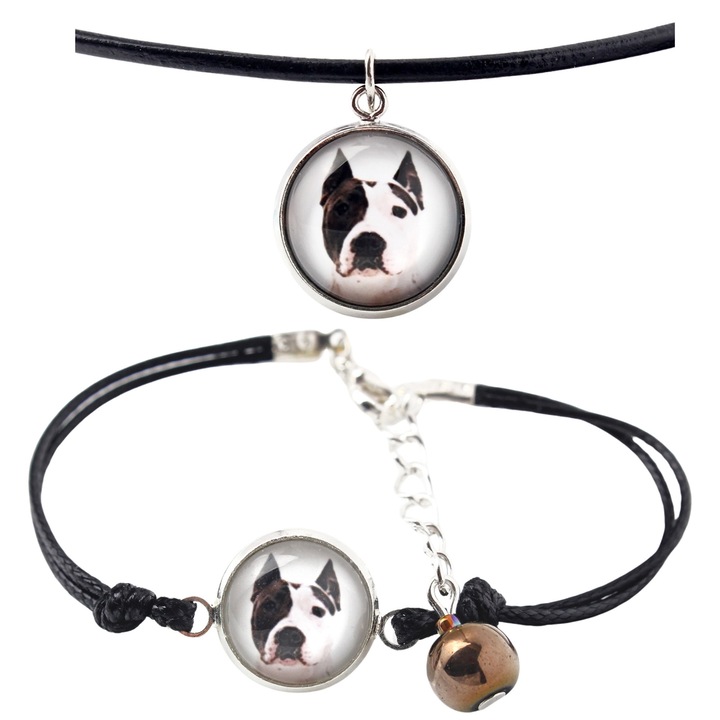 Set bijuterii personalizate cu fotografie, Art-Dog, bratara si colier, argintie, 50cm x 16-18,5cm, sticla