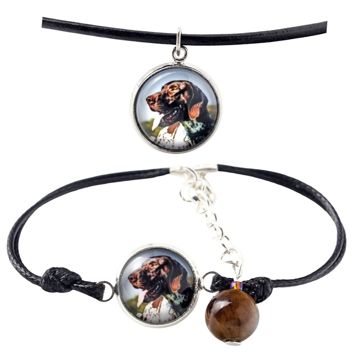 Set bijuterii personalizate cu fotografie, Art-Dog, argintie, bratara 16-18,5 cm, colier 50 cm, sticla