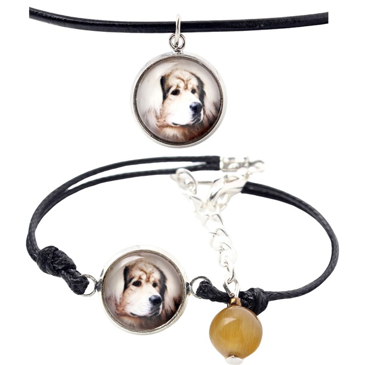 Set bijuterii personalizate cu fotografie, Art-Dog, argintie, bratara 16-18,5 cm, lantisor 50 cm, sticla