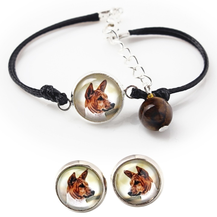 Set bijuterii personalizate Art-Dog, cercei si bratara cu fotografie, argintiu, 16-18,5 cm, sticla