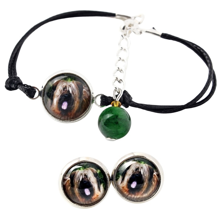 Set bijuterie personalizata Art-Dog, cercei si bratara cu fotografie, argintie, 16-18,5 cm, sticla
