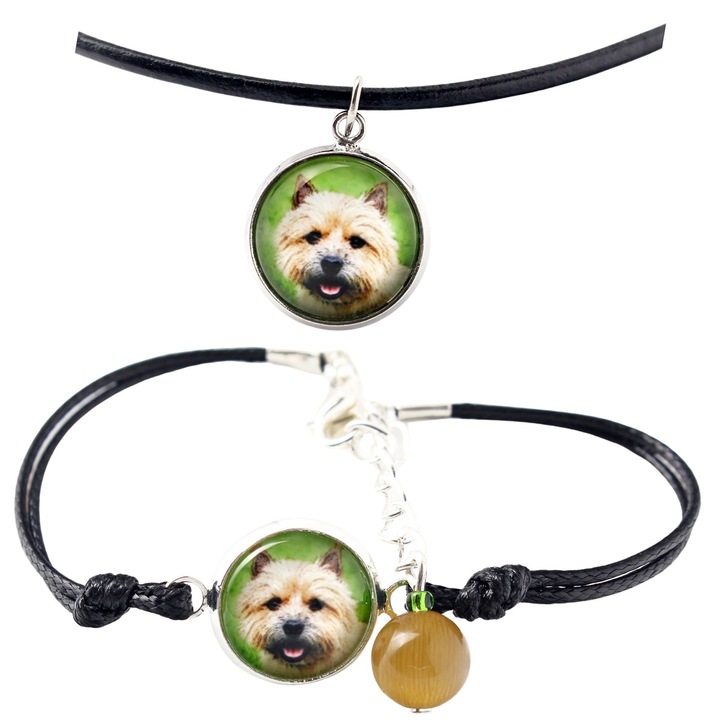 Set bijuterii personalizate cu fotografie, Art-Dog, bratara si colier, argintie, 50cm x 16-18,5cm, sticla