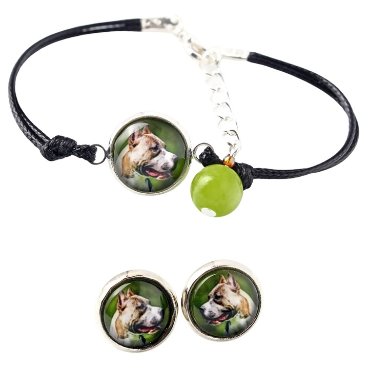 Set bijuterie Art-Dog cu fotografii personalizate, cercei rotunzi 10mm, bratara ajustabila 16-18,5cm, argintiu, sticla