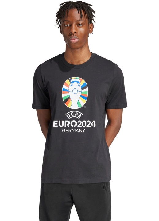 adidas Euro24 férfi póló, fekete, pamut, standard szabású