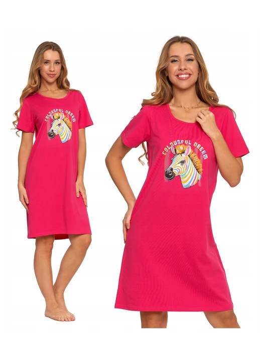 Дамска пижама, Moraj, нощница, зебров принт, розова, памук