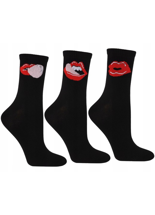 Комплект дамски чорапи от 3 броя, Moraj, висока височина, дизайн с устни, 35-38
