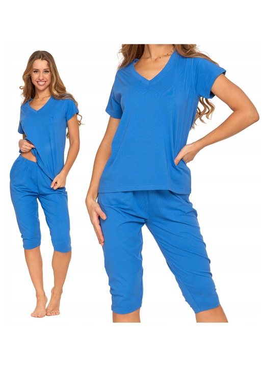 Дамска пижама, Moraj, комплект от две части, син, памук с еластан