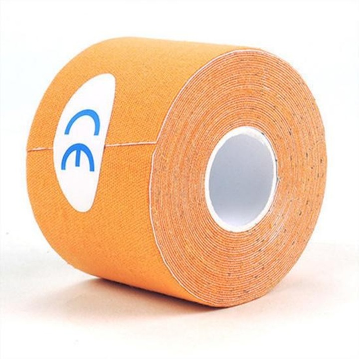 Banda Elastica Kinesiologica MOOD (BE AUTHENTIC), din Bumbac si Spandex (Fara Latex), pentru Suport Muscular, 5cm x 5m - Orange