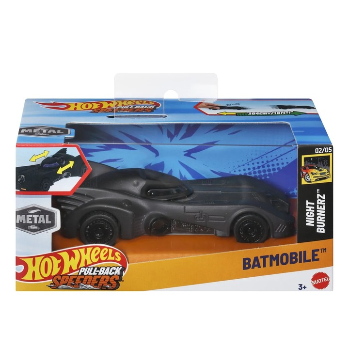 Hot Wheels Количка с издърпваща се система Batmobile Night Burnerz Мащаб 1:43