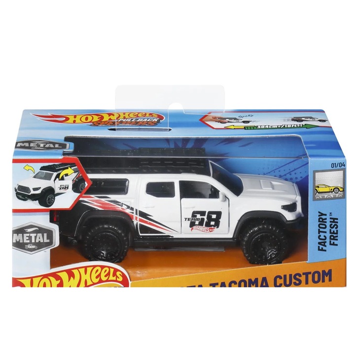 Hot Wheels Pull Back Diecast Toyota Tacoma Custom Factory Fresh 1:43 méretarányú