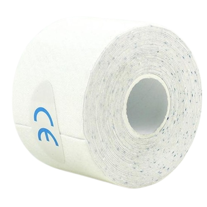 Banda Elastică Kinesiologică MOOD (BE AUTHENTIC), Bumbac și Spandex, Fără Latex, Alb, 5cm x 5m