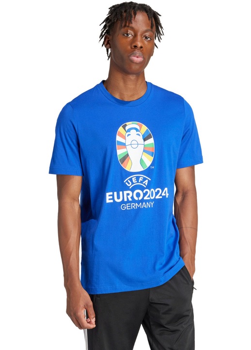 Adidas Euro24 férfi póló, kék, pamut, kerek nyakkivágással, L INTL