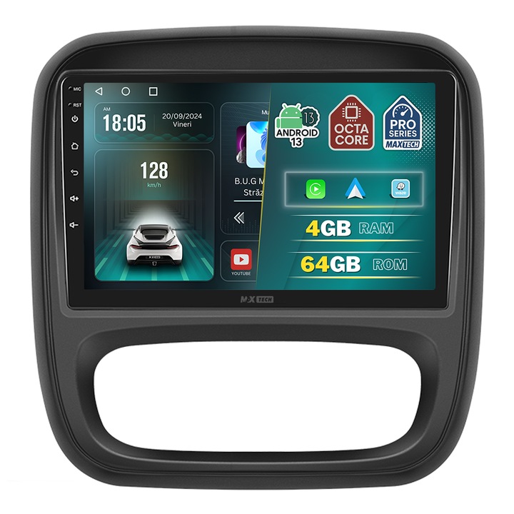 Navigatie Renault Trafic 3 (2014-2022) / Opel Vivaro B (2015-2019) dedicata, MaxTech® PRO SERIES, 4 GB Ram 64 GB Rom OctaCore, Carplay & Android auto, Ecran 9 ” HD Touch, GPS, Wifi, Bluetooth, Radio