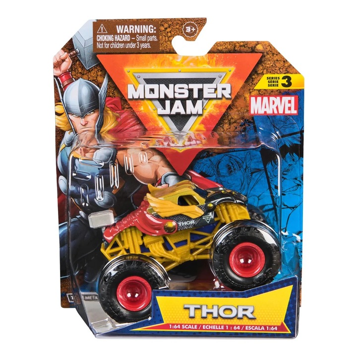 Monster Truck Thor Játékautó, Monster Jam, Marvel, 1:64, BKT gumik, tematikus karosszéria