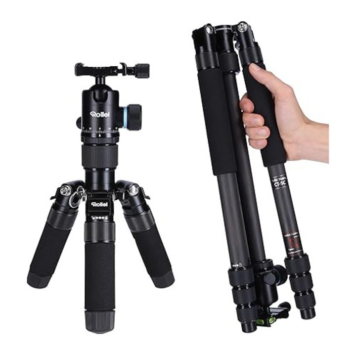Trepied Rollei C5i, compact, 4-in-1, aluminiu, negru, înălțime maximă 157cm, greutate suportată 8kg