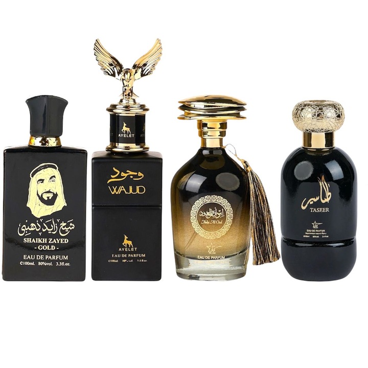 Set Apa de Parfum, Shaikh Zayed Gold/ Wajud/ Ibda Al Oud/ Taseer, Barbati 4x100 Ml
