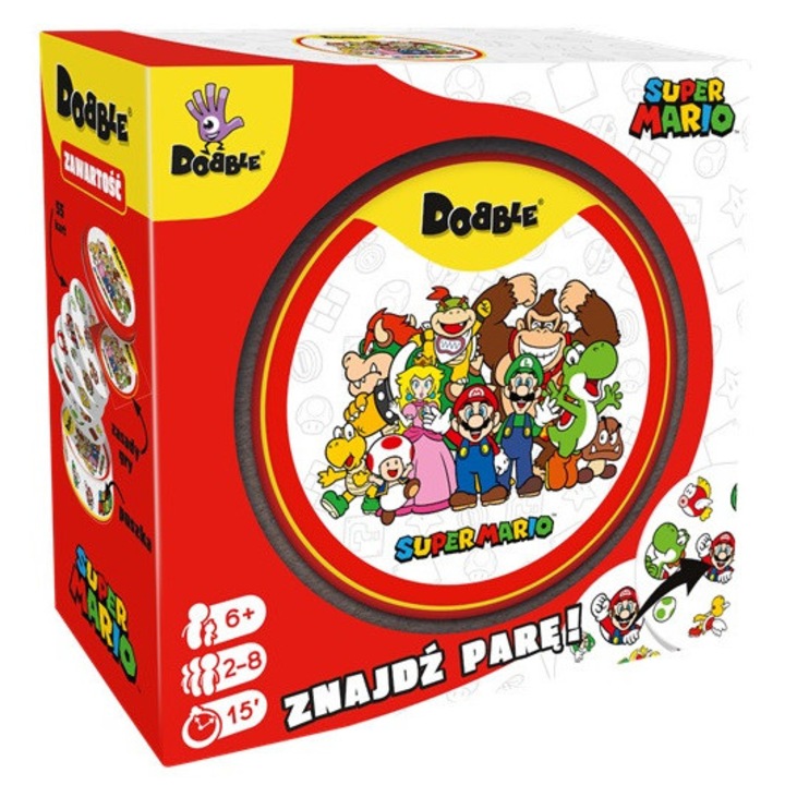 Dobble Super Mario társasjáték, készlet, 55 kártya, többszínű