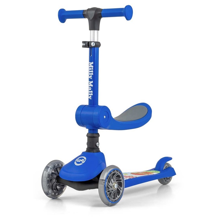 Fuzzy roller, 3 kerékkel, üléssel, kék, 18M+, 50kg, 57x26x71.5cm