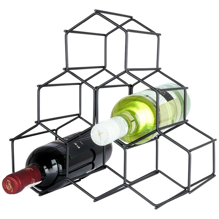 Suport metalic pentru 6 sticle de vin, Artemis, negru, 29,5x14,5x28,5cm
