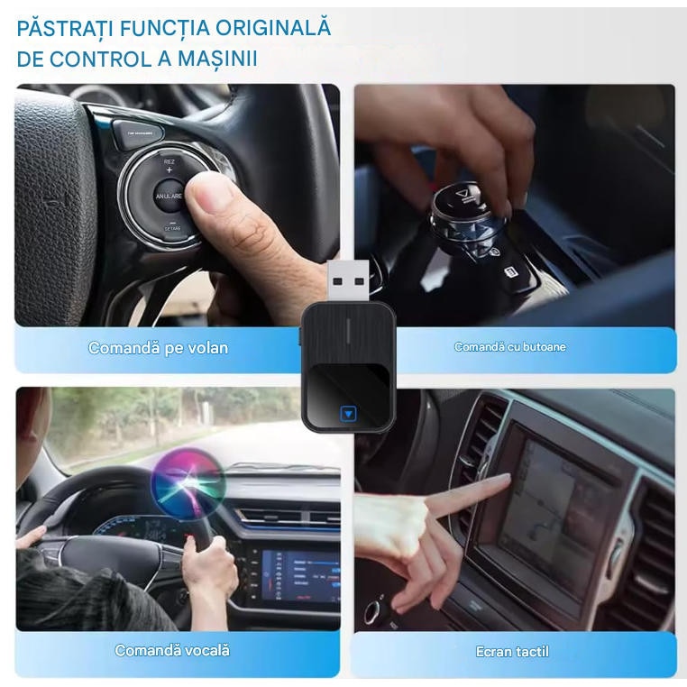 Mini adaptor wireless carplay si android auto, model 2-in-1 compatibil ...