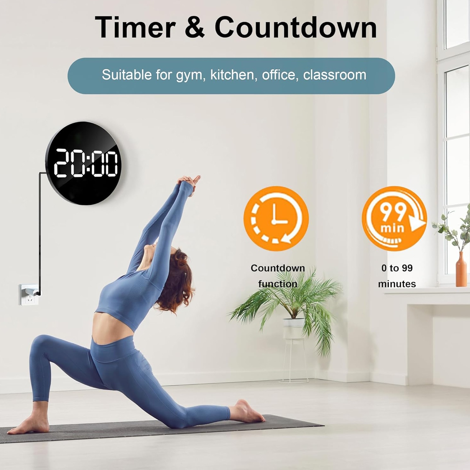 Ceas Timer Ceas digital de perete cu LED, Axroad Mall, 10 niveluri de lumina ...
