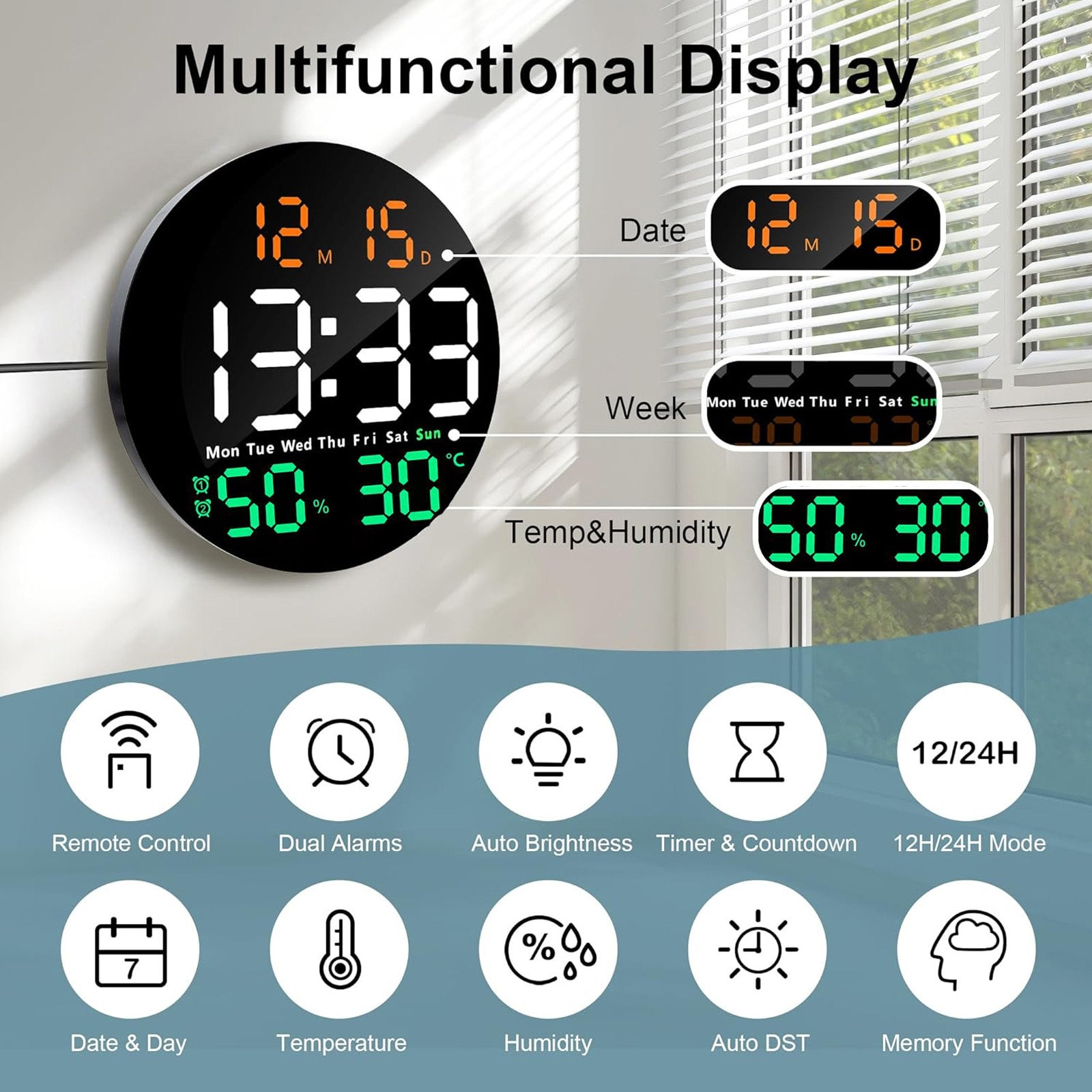 Ceas Timer Ceas digital de perete cu LED, Axroad Mall, 10 niveluri de lumina ...