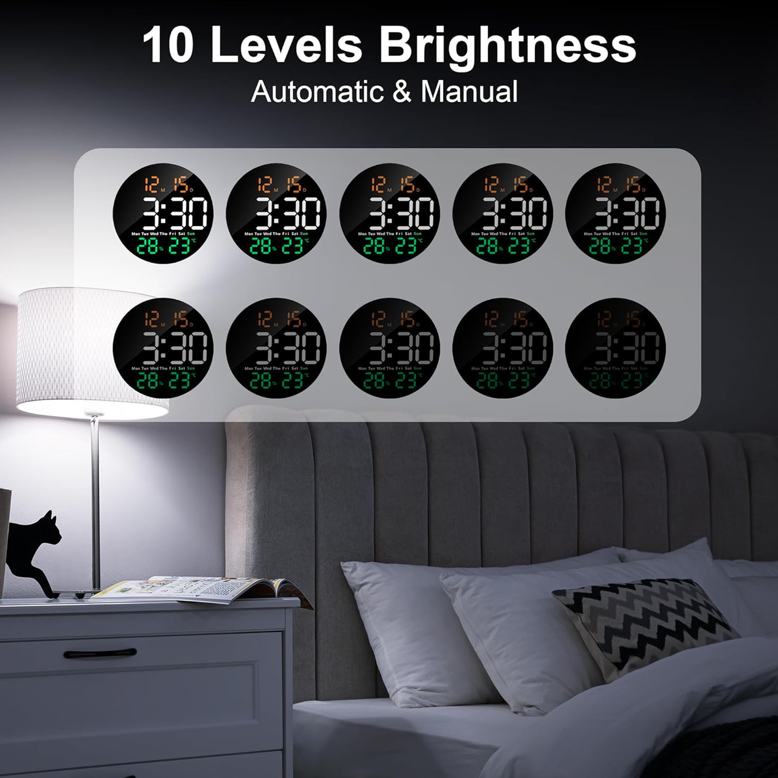 Ceas Timer Ceas digital de perete cu LED, Axroad Mall, 10 niveluri de lumina ...