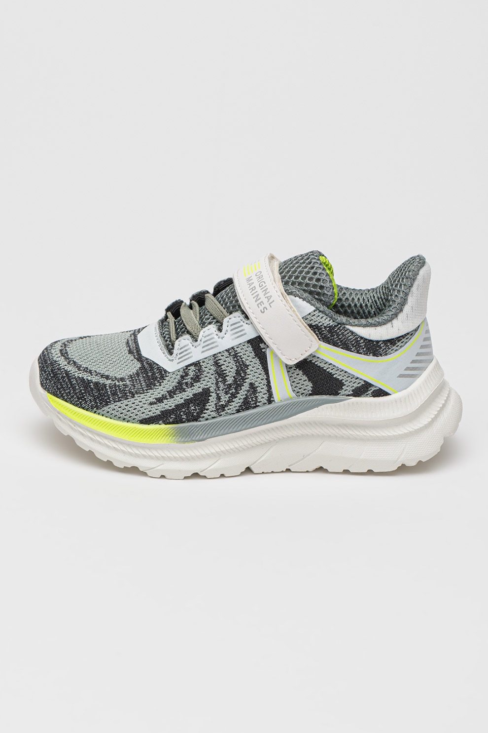 Original Marines, Pantofi sport din material textil cu inchidere velcro, Gri deschis, Verde electric, Alb murdar, 32 EU